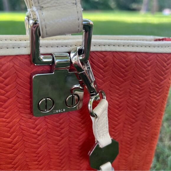 Treesje Orange Woven Leather Cream Tassel Large Organizer AWO-3032 Tote Bag - Picture 10 of 16